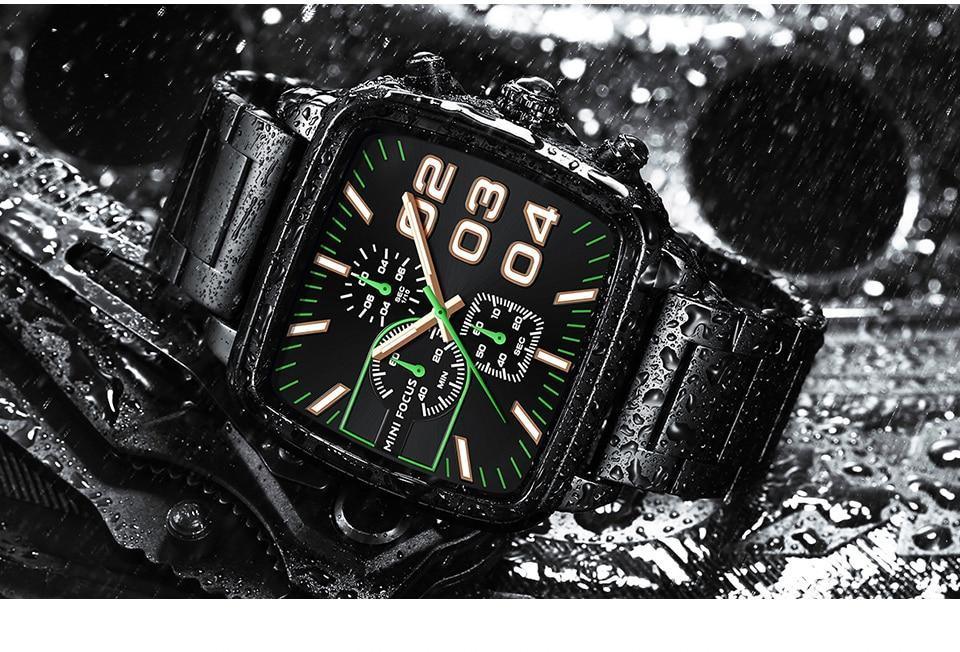 Montre carrée élégante pour homme, multifonctionnelle, étanche, en acier inoxydable, grand bracelet