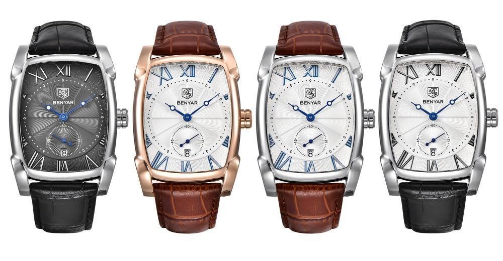 Montre de luxe pour homme, bracelet en cuir marron décontracté, étanche, classique, rectangulaire, carrée