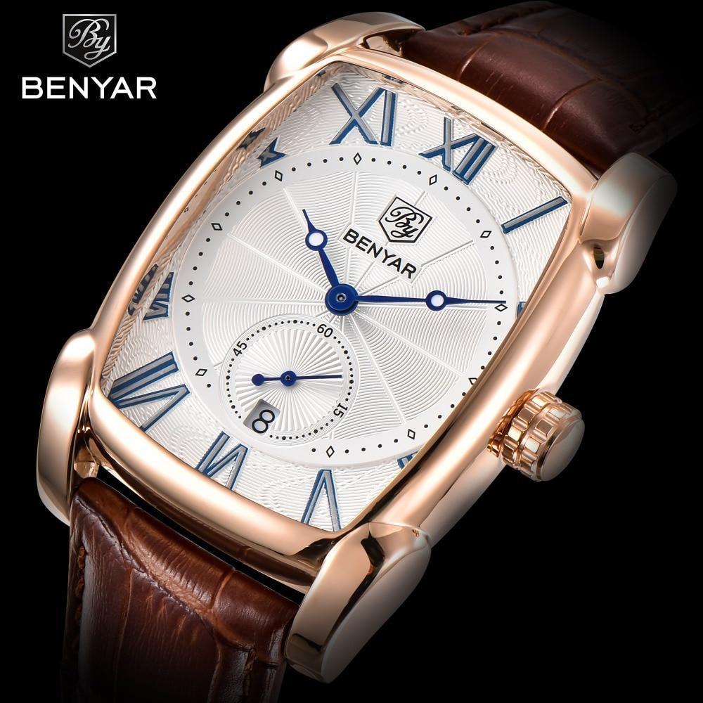 Montre de luxe pour homme, bracelet en cuir marron décontracté, étanche, classique, rectangulaire, carrée
