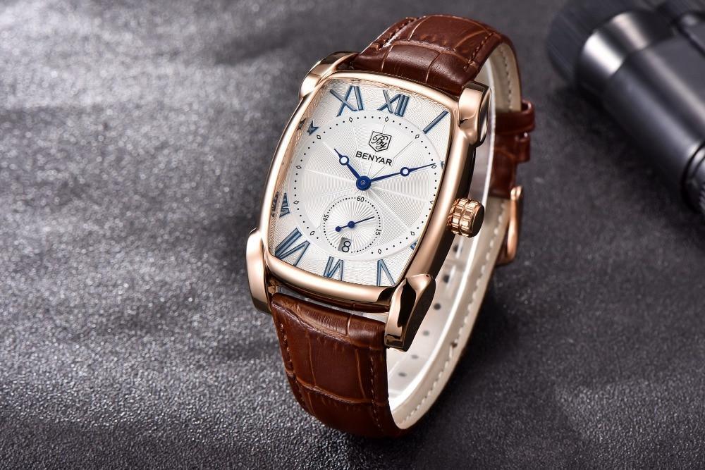 Montre de luxe pour homme, bracelet en cuir marron décontracté, étanche, classique, rectangulaire, carrée