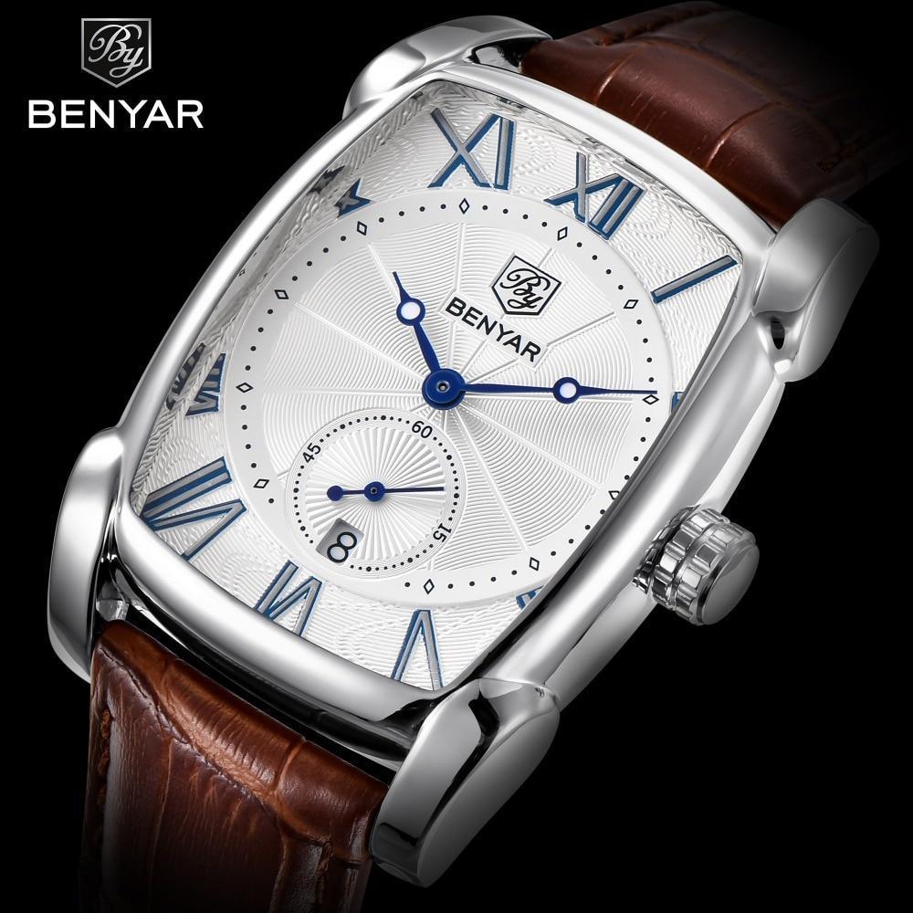 Montre de luxe pour homme, bracelet en cuir marron décontracté, étanche, classique, rectangulaire, carrée