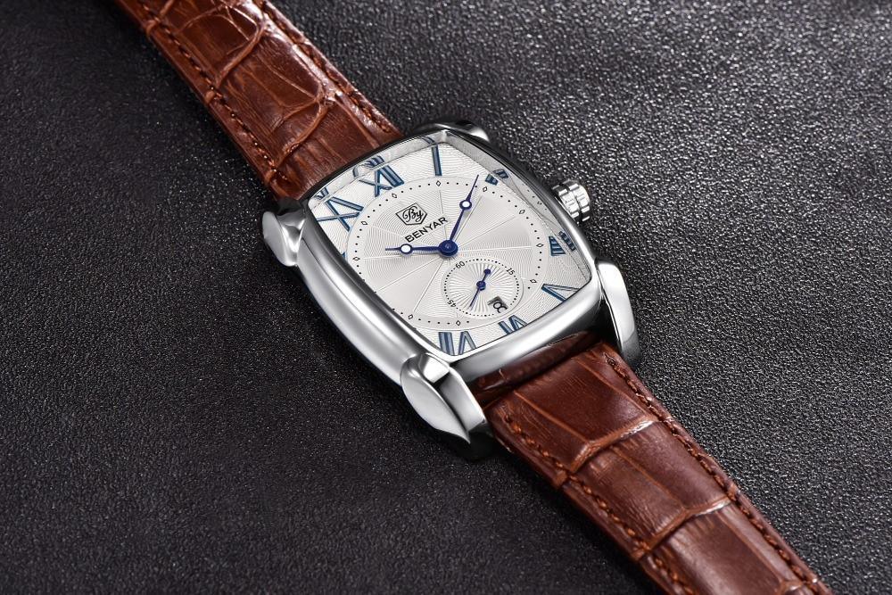 Montre de luxe pour homme, bracelet en cuir marron décontracté, étanche, classique, rectangulaire, carrée