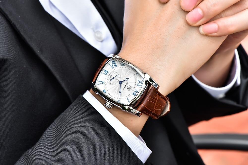 Montre de luxe pour homme, bracelet en cuir marron décontracté, étanche, classique, rectangulaire, carrée