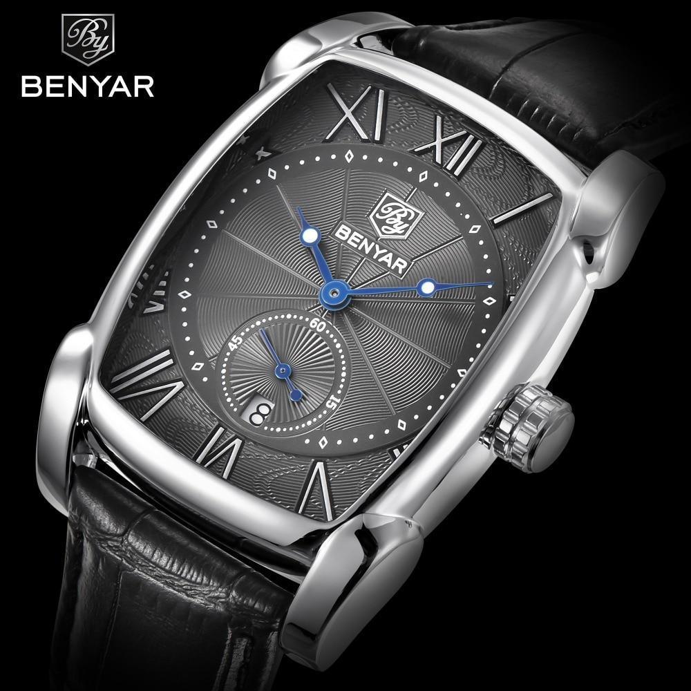 Montre de luxe pour homme, bracelet en cuir marron décontracté, étanche, classique, rectangulaire, carrée