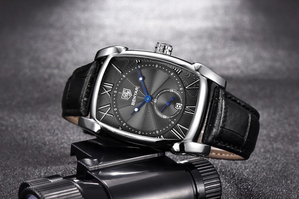 Montre de luxe pour homme, bracelet en cuir marron décontracté, étanche, classique, rectangulaire, carrée