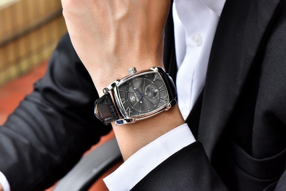 Montre de luxe pour homme, bracelet en cuir marron décontracté, étanche, classique, rectangulaire, carrée