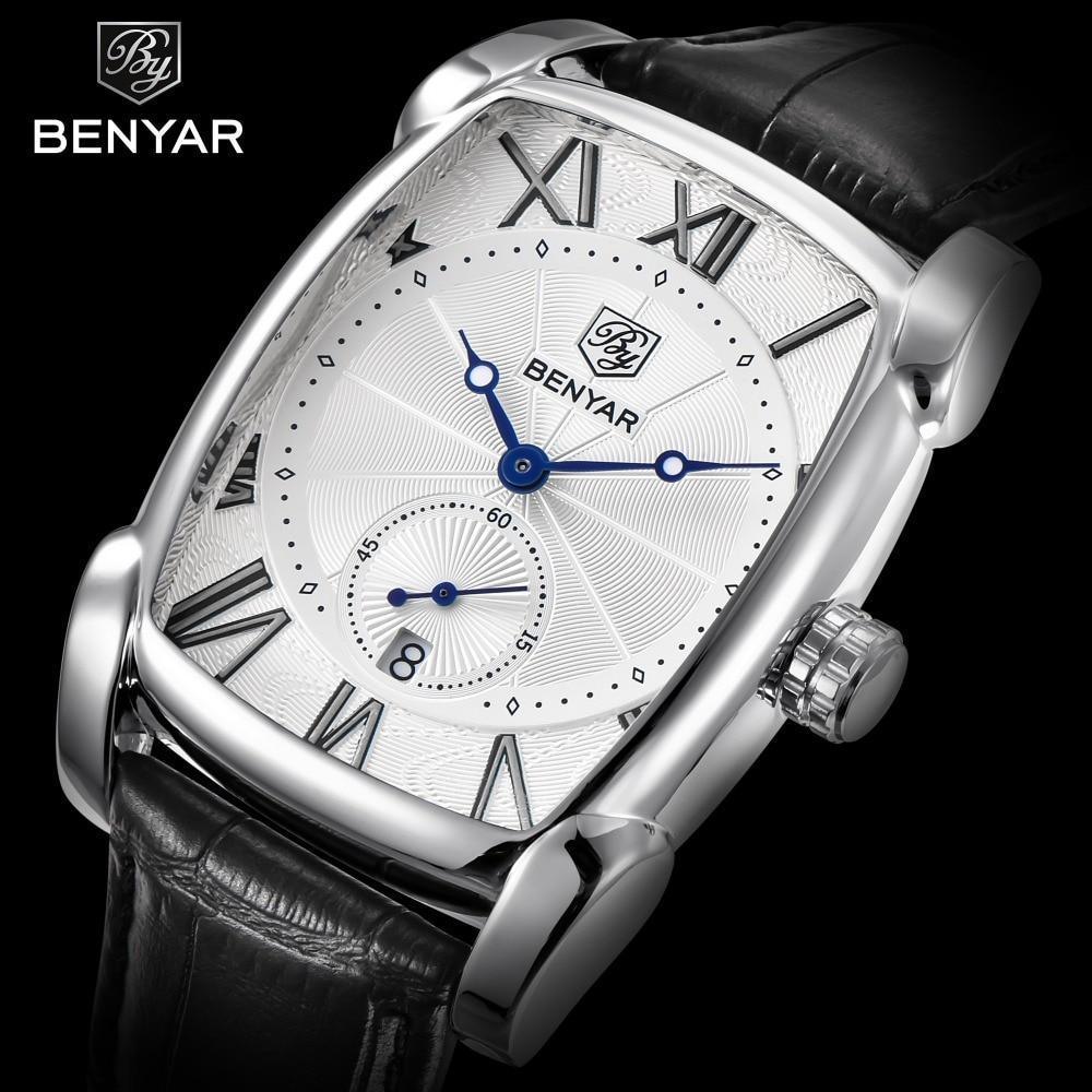 Montre de luxe pour homme, bracelet en cuir marron décontracté, étanche, classique, rectangulaire, carrée