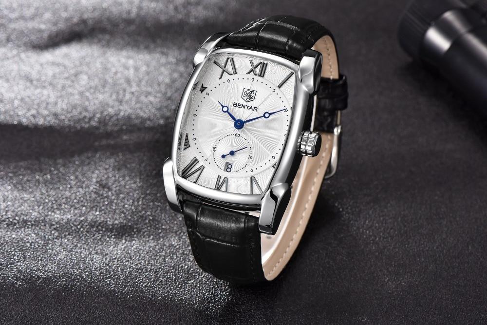 Montre de luxe pour homme, bracelet en cuir marron décontracté, étanche, classique, rectangulaire, carrée