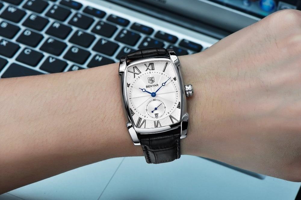 Montre de luxe pour homme, bracelet en cuir marron décontracté, étanche, classique, rectangulaire, carrée
