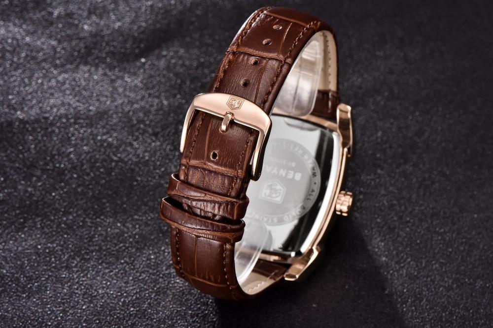 Montre de luxe pour homme, bracelet en cuir marron décontracté, étanche, classique, rectangulaire, carrée