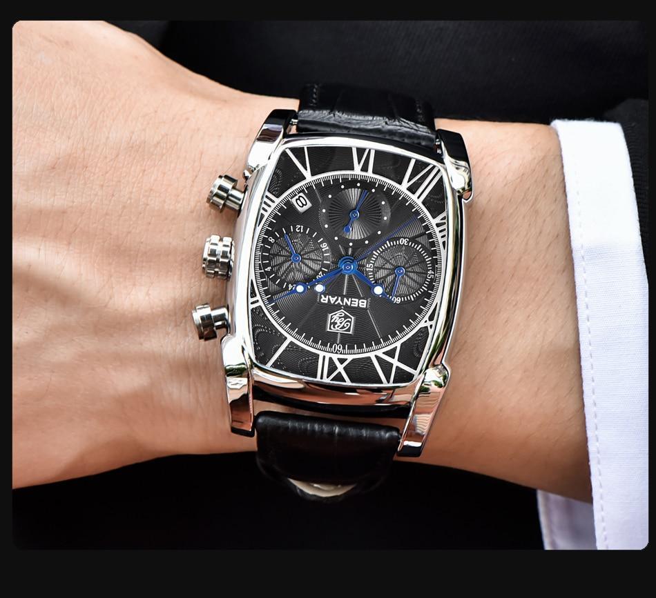 Montre-bracelet analogique pour homme, étanche, design vintage, étui rectangulaire classique, bracelet en cuir, montre de luxe, style professionnel décontracté