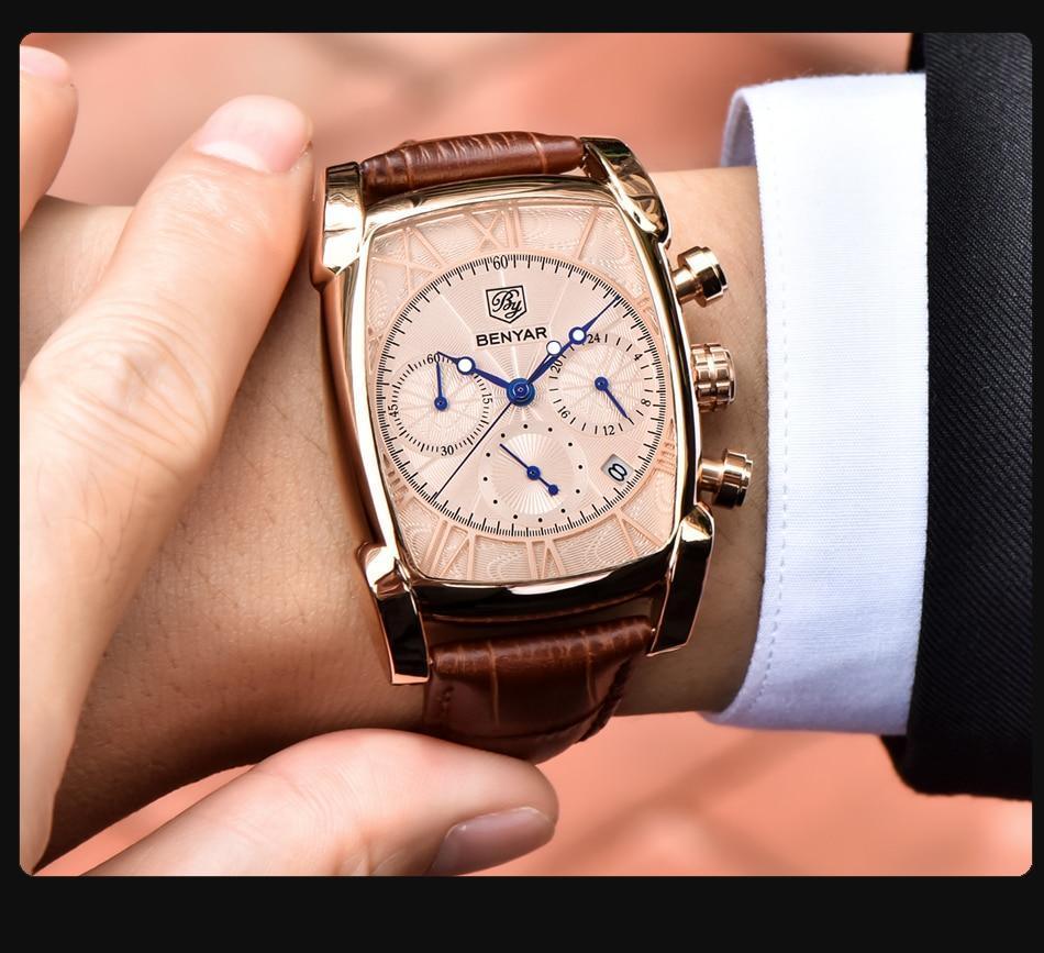 Montre-bracelet analogique pour homme, étanche, design vintage, étui rectangulaire classique, bracelet en cuir, montre de luxe, style professionnel décontracté