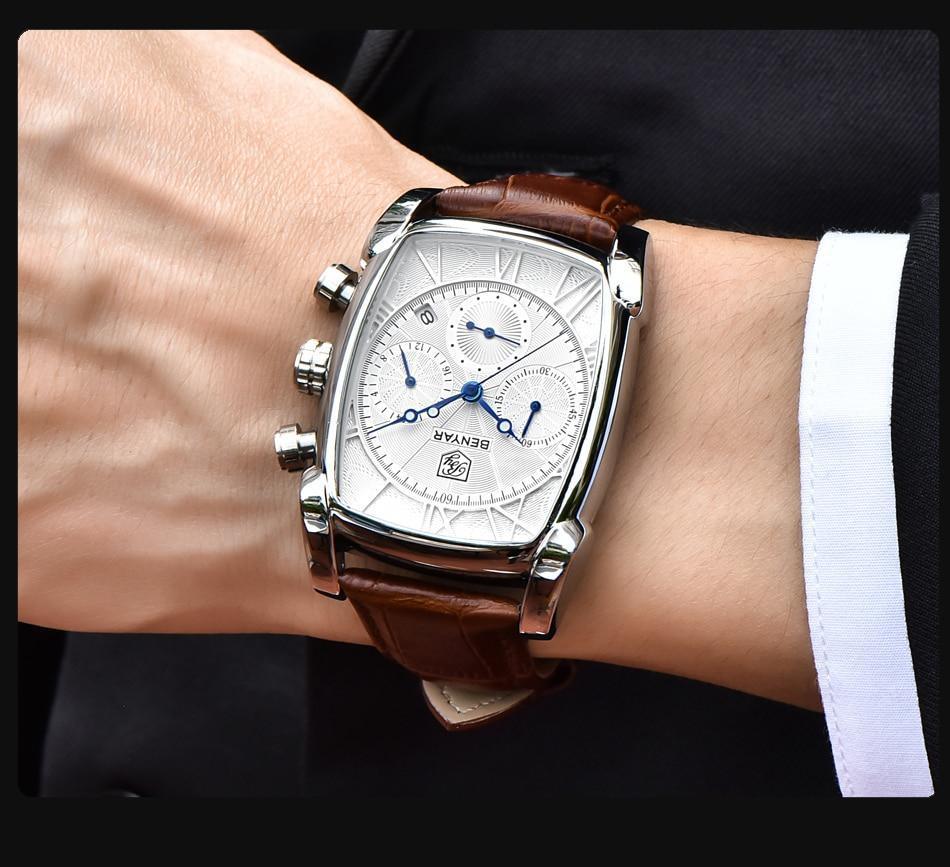 Montre-bracelet analogique pour homme, étanche, design vintage, étui rectangulaire classique, bracelet en cuir, montre de luxe, style professionnel décontracté