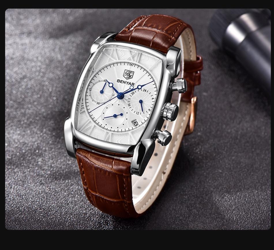 Montre-bracelet analogique pour homme, étanche, design vintage, étui rectangulaire classique, bracelet en cuir, montre de luxe, style professionnel décontracté