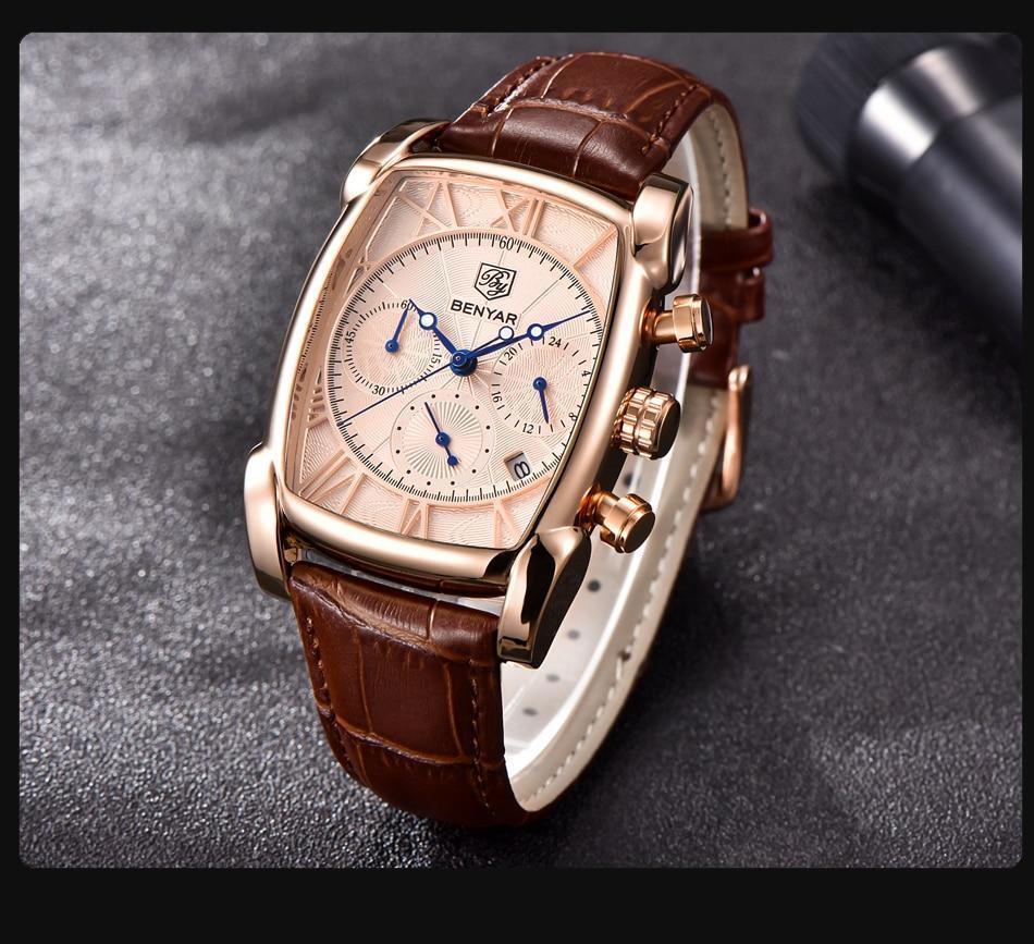 Montre-bracelet analogique pour homme, étanche, design vintage, étui rectangulaire classique, bracelet en cuir, montre de luxe, style professionnel décontracté