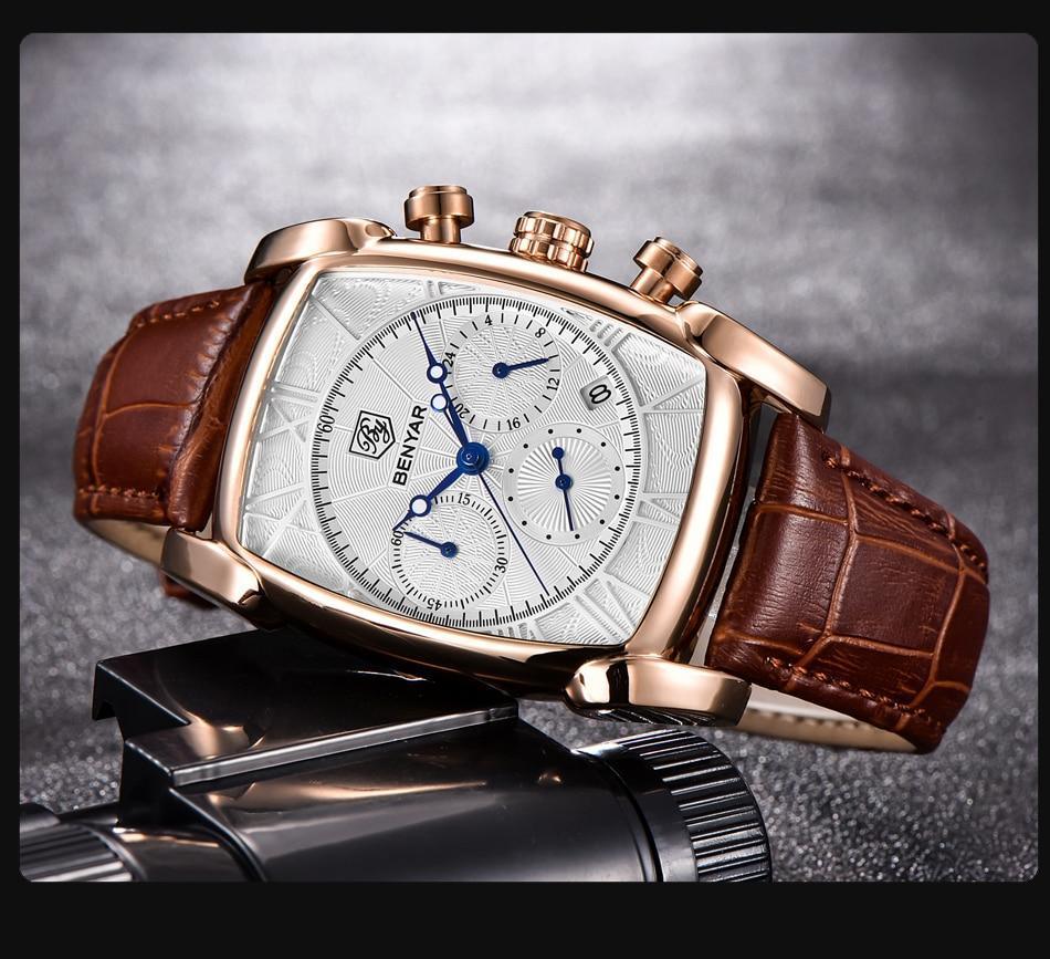 Montre-bracelet analogique pour homme, étanche, design vintage, étui rectangulaire classique, bracelet en cuir, montre de luxe, style professionnel décontracté