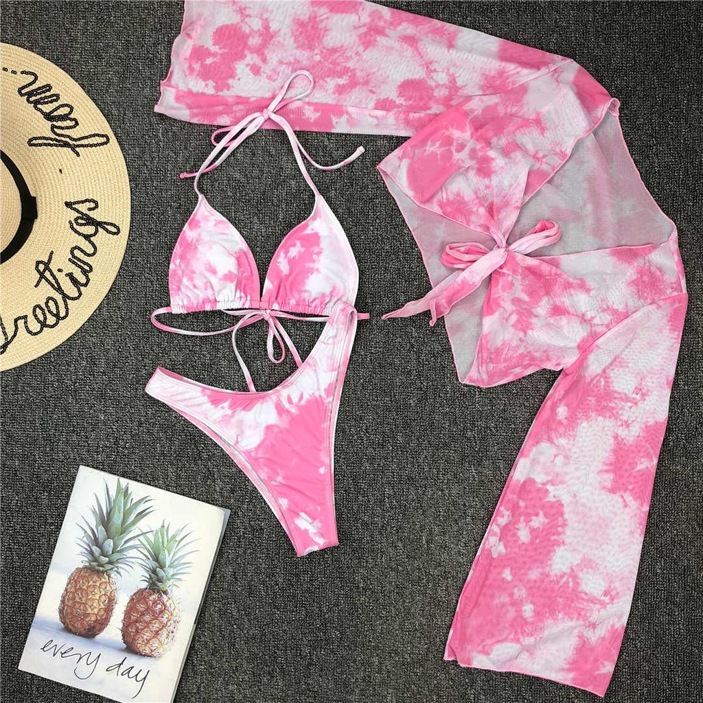 Nouvel Ensemble Bikini pour Femme 3 Pièces Nœud Avant Épaules Dénudées Cache-Maillot avec Ensembles Bikini Dos Nu Maillot de Bain Femme Maillot de Bain Femme Ensemble Bikini Trois Pièces Maillot de Bain Dos Nu Maillot de Bain Plage Femme