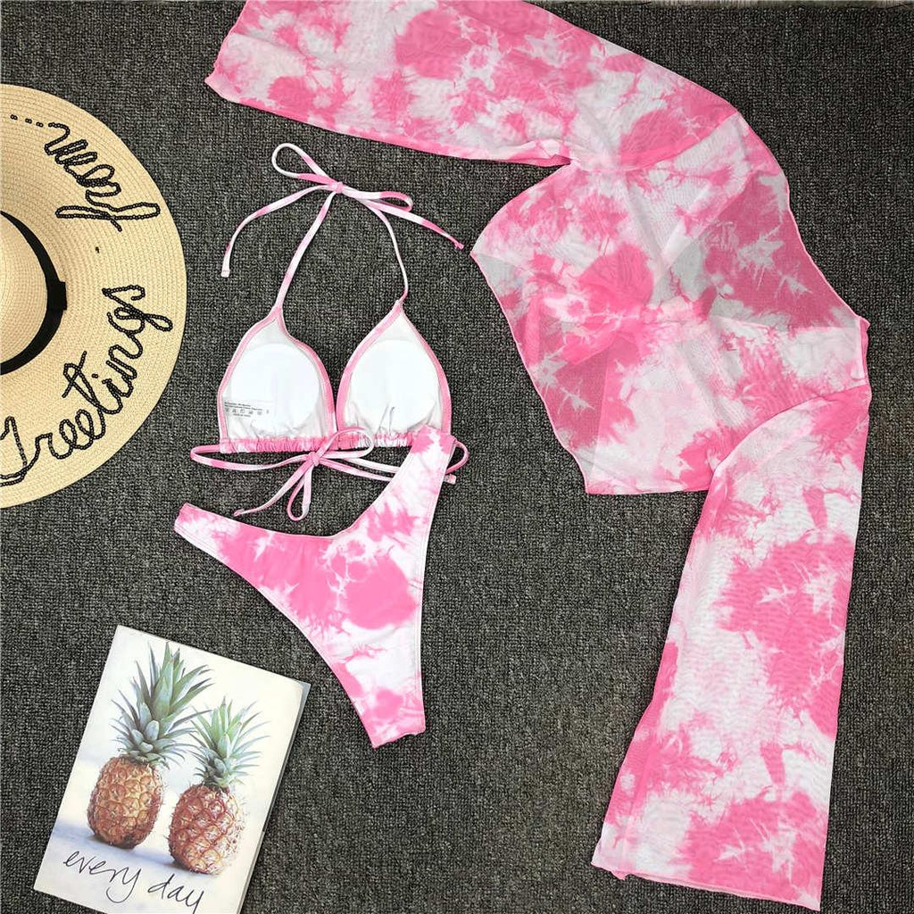 Nouvel Ensemble Bikini pour Femme 3 Pièces Nœud Avant Épaules Dénudées Cache-Maillot avec Ensembles Bikini Dos Nu Maillot de Bain Femme Maillot de Bain Femme Ensemble Bikini Trois Pièces Maillot de Bain Dos Nu Maillot de Bain Plage Femme