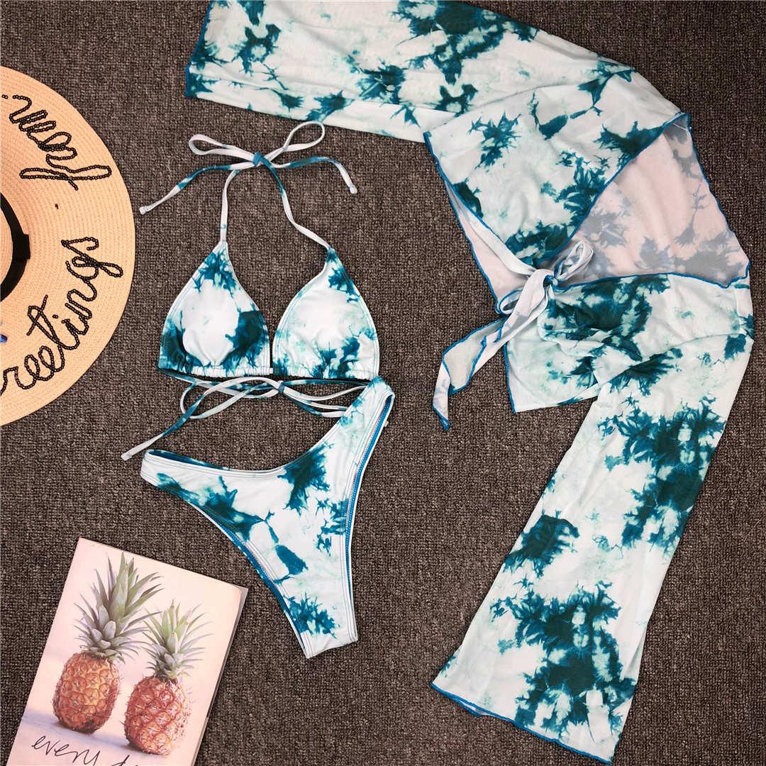 Nouvel Ensemble Bikini pour Femme 3 Pièces Nœud Avant Épaules Dénudées Cache-Maillot avec Ensembles Bikini Dos Nu Maillot de Bain Femme Maillot de Bain Femme Ensemble Bikini Trois Pièces Maillot de Bain Dos Nu Maillot de Bain Plage Femme