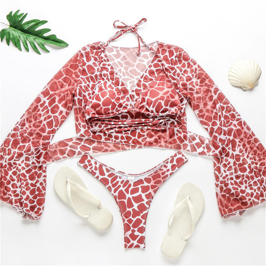 Nouvel Ensemble Bikini pour Femme 3 Pièces Nœud Avant Épaules Dénudées Cache-Maillot avec Ensembles Bikini Dos Nu Maillot de Bain Femme Maillot de Bain Femme Ensemble Bikini Trois Pièces Maillot de Bain Dos Nu Maillot de Bain Plage Femme
