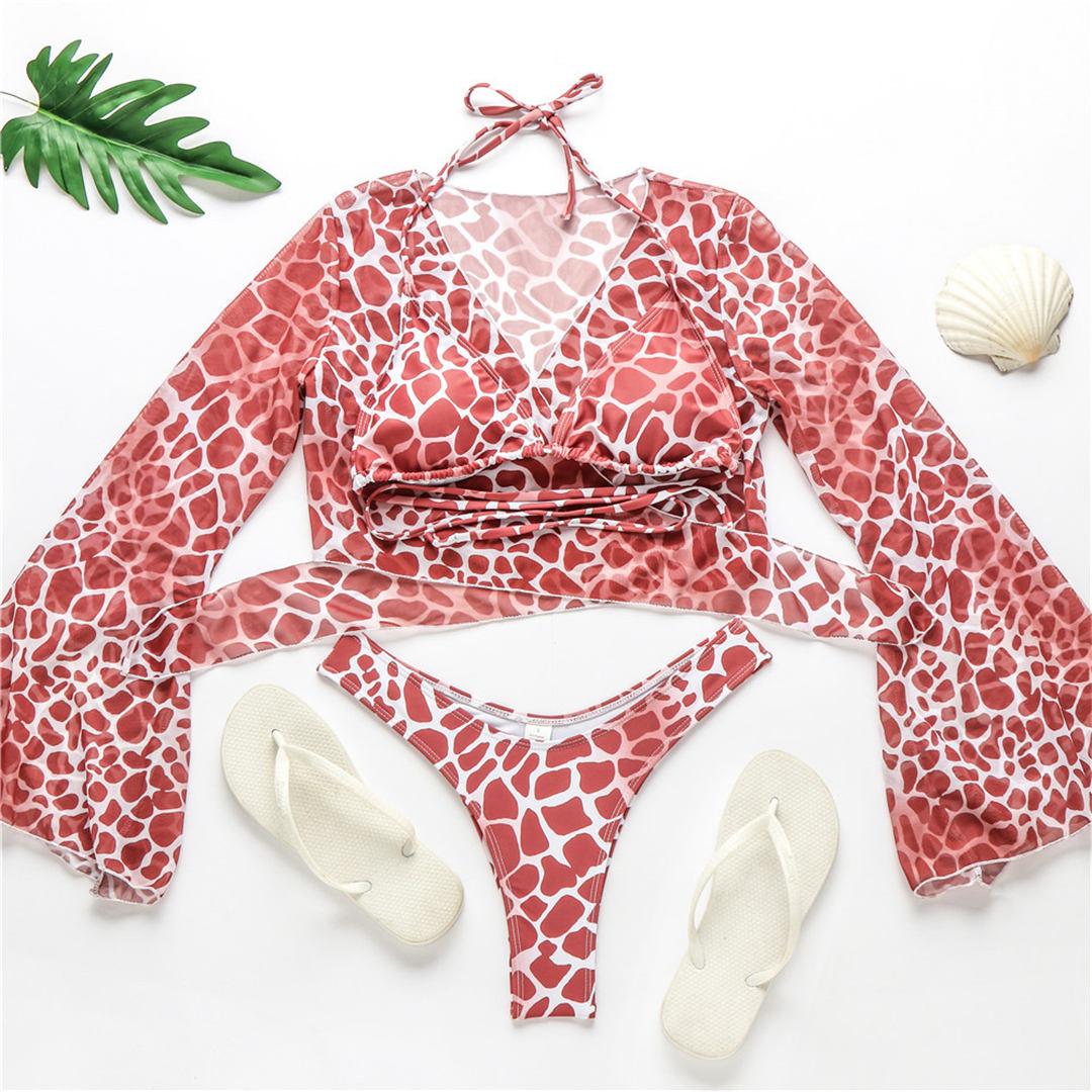Nouvel Ensemble Bikini pour Femme 3 Pièces Nœud Avant Épaules Dénudées Cache-Maillot avec Ensembles Bikini Dos Nu Maillot de Bain Femme Maillot de Bain Femme Ensemble Bikini Trois Pièces Maillot de Bain Dos Nu Maillot de Bain Plage Femme