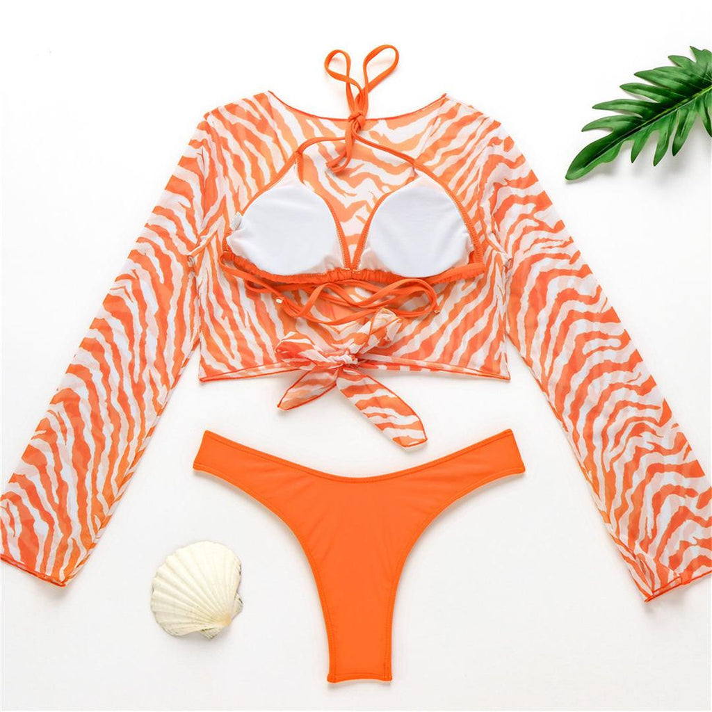 Nouvel Ensemble Bikini pour Femme 3 Pièces Nœud Avant Épaules Dénudées Cache-Maillot avec Ensembles Bikini Dos Nu Maillot de Bain Femme Maillot de Bain Femme Ensemble Bikini Trois Pièces Maillot de Bain Dos Nu Maillot de Bain Plage Femme