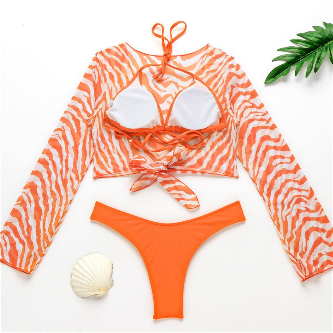Nouvel Ensemble Bikini pour Femme 3 Pièces Nœud Avant Épaules Dénudées Cache-Maillot avec Ensembles Bikini Dos Nu Maillot de Bain Femme Maillot de Bain Femme Ensemble Bikini Trois Pièces Maillot de Bain Dos Nu Maillot de Bain Plage Femme