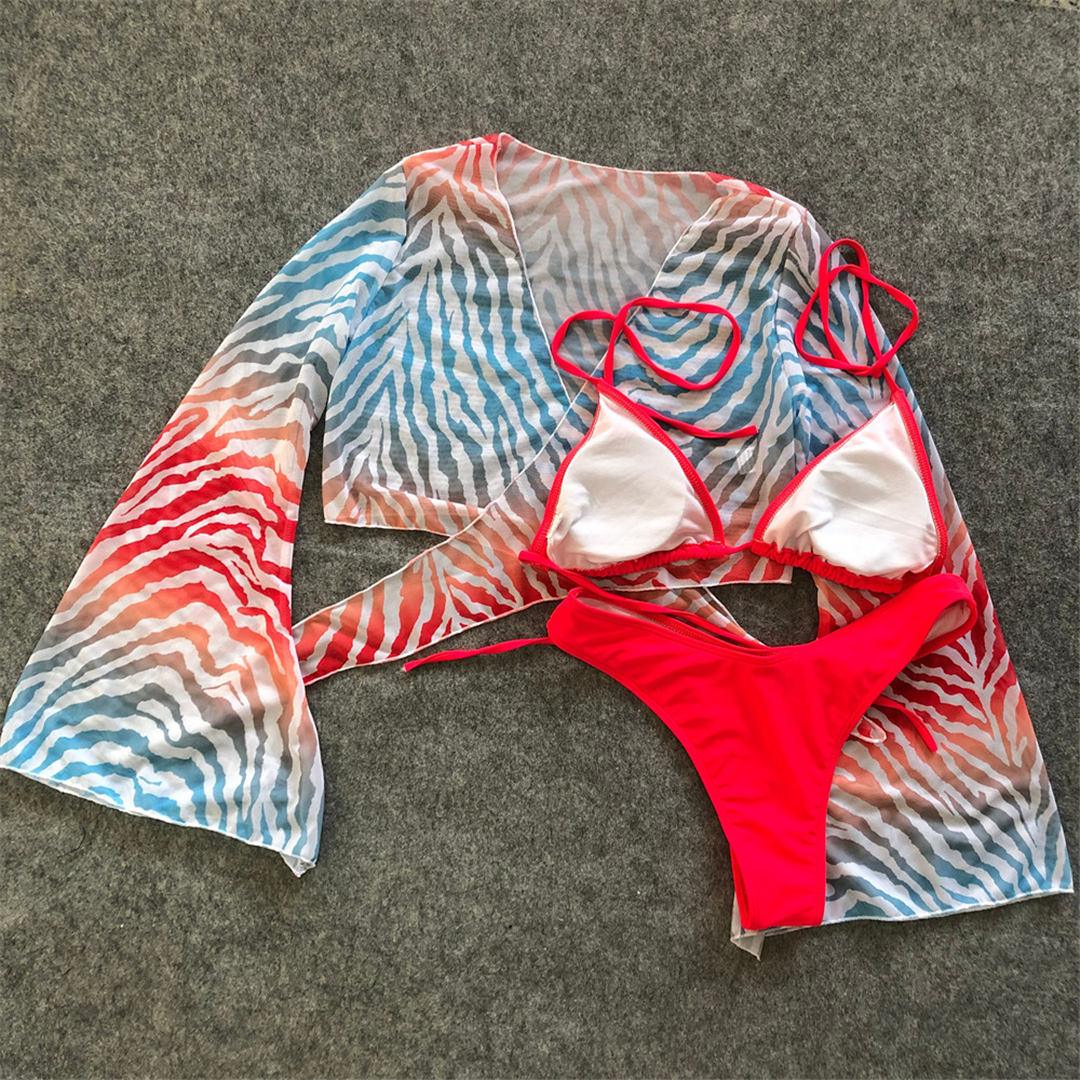 Nouvel Ensemble Bikini pour Femme 3 Pièces Nœud Avant Épaules Dénudées Cache-Maillot avec Ensembles Bikini Dos Nu Maillot de Bain Femme Maillot de Bain Femme Ensemble Bikini Trois Pièces Maillot de Bain Dos Nu Maillot de Bain Plage Femme
