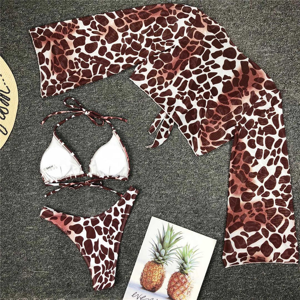 Nouvel Ensemble Bikini pour Femme 3 Pièces Nœud Avant Épaules Dénudées Cache-Maillot avec Ensembles Bikini Dos Nu Maillot de Bain Femme Maillot de Bain Femme Ensemble Bikini Trois Pièces Maillot de Bain Dos Nu Maillot de Bain Plage Femme