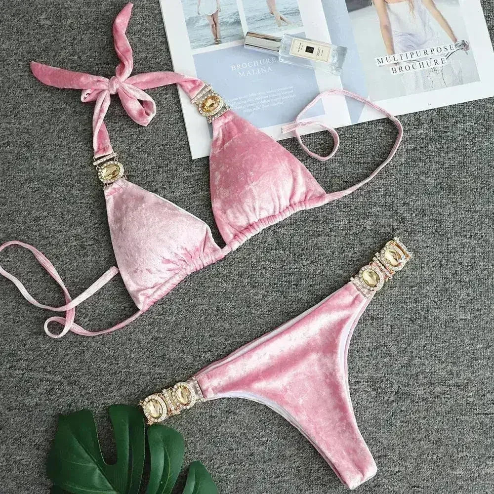 Maillots de bain sexy d'été pour femmes, ensembles bikini, velours, push-up