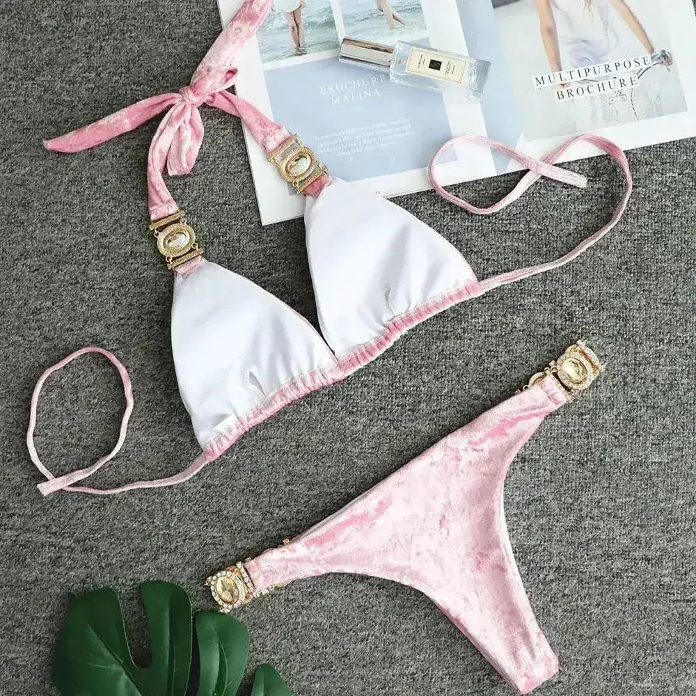 Maillots de bain sexy d'été pour femmes, ensembles bikini, velours, push-up