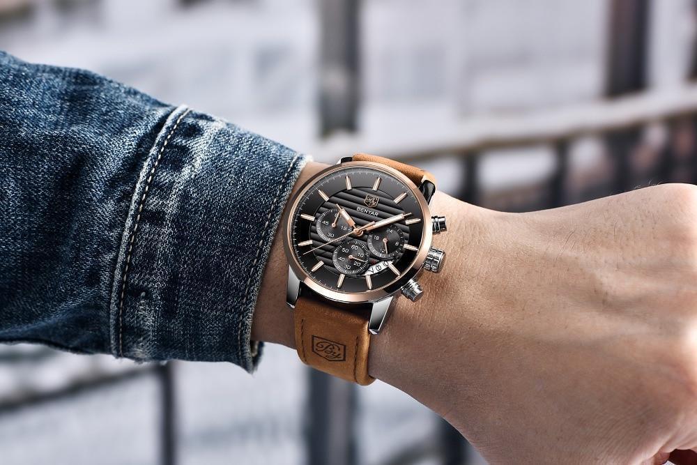 Montre Homme Luxe Sport Acier Design Affaires Bracelet Cuir Montre-bracelet Militaire Quartz
