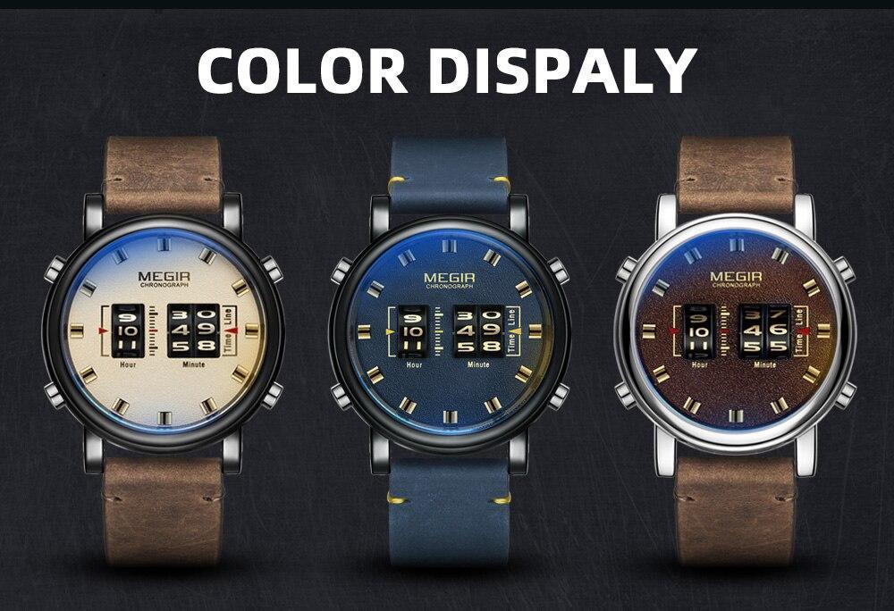 Nouvelles Montres Sport Militaires Luxe Bracelet en Cuir Marron Montre-Bracelet à Quartz Montre à Rouleau Élégante pour Hommes
