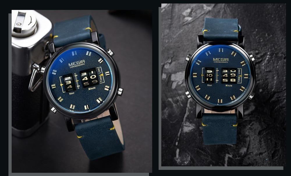 Nouvelles Montres Sport Militaires Luxe Bracelet en Cuir Marron Montre-Bracelet à Quartz Montre à Rouleau Élégante pour Hommes
