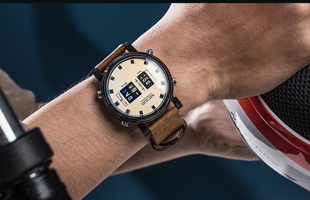 Nouvelles Montres Sport Militaires Luxe Bracelet en Cuir Marron Montre-Bracelet à Quartz Montre à Rouleau Élégante pour Hommes
