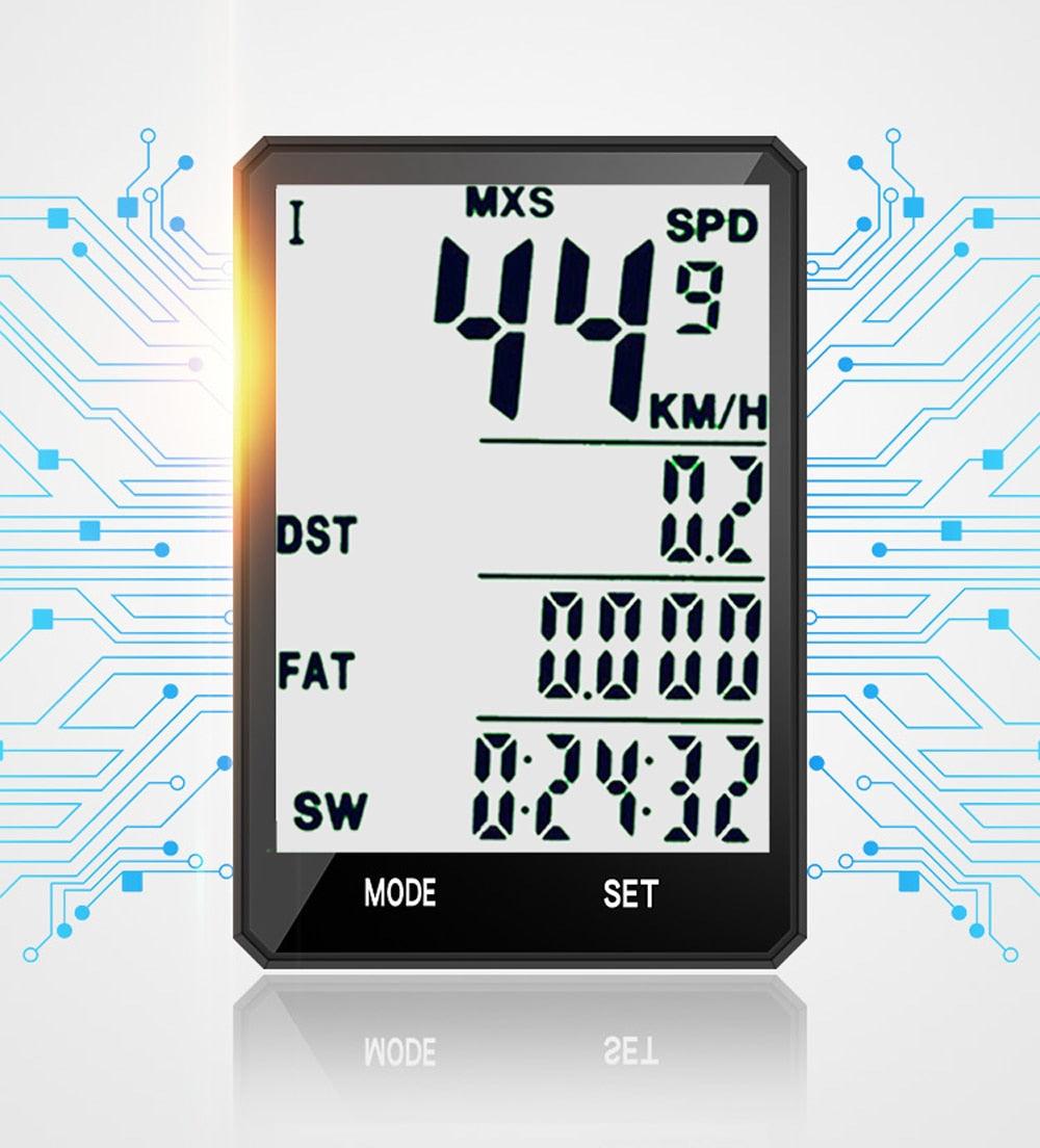 Compteur de vélo étanche sans fil et filaire Odomètre de cyclisme Compteur de vitesse de vélo avec écran LCD 20 fonctions et réveil automatique