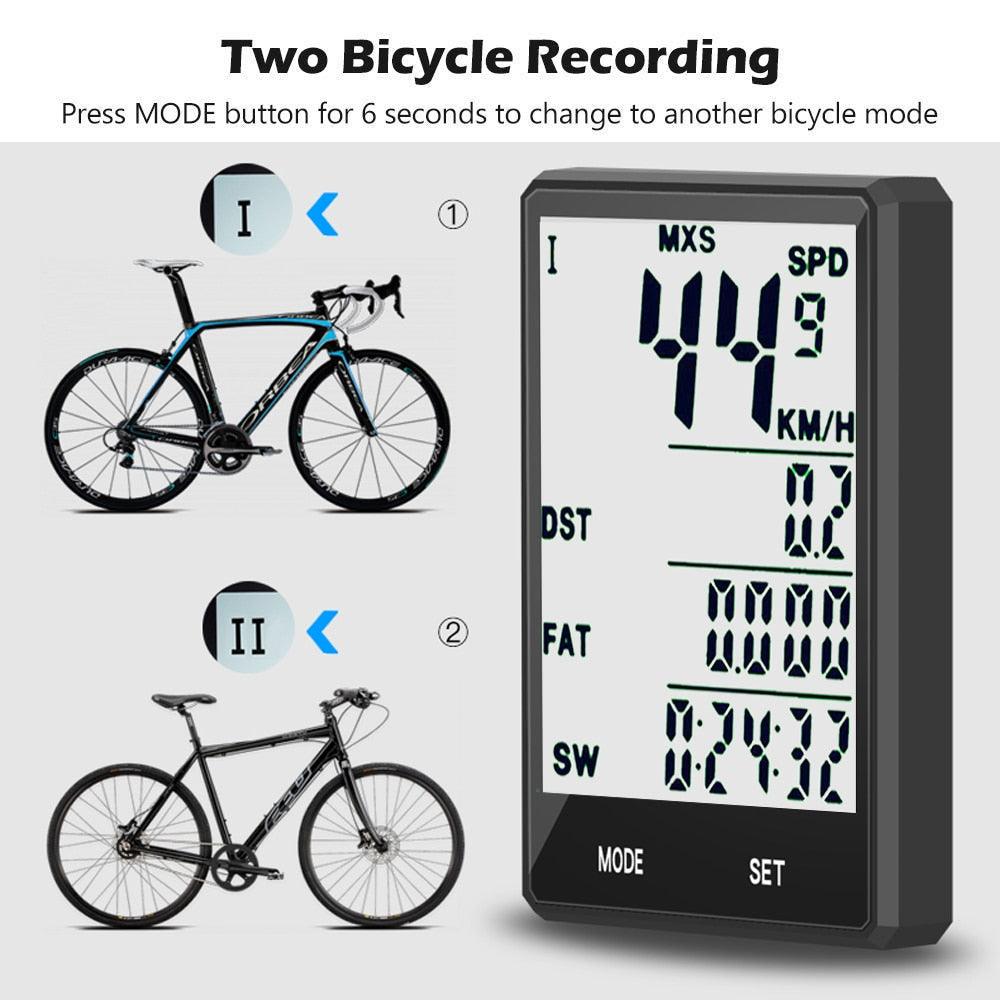 Compteur de vélo étanche sans fil et filaire Odomètre de cyclisme Compteur de vitesse de vélo avec écran LCD 20 fonctions et réveil automatique