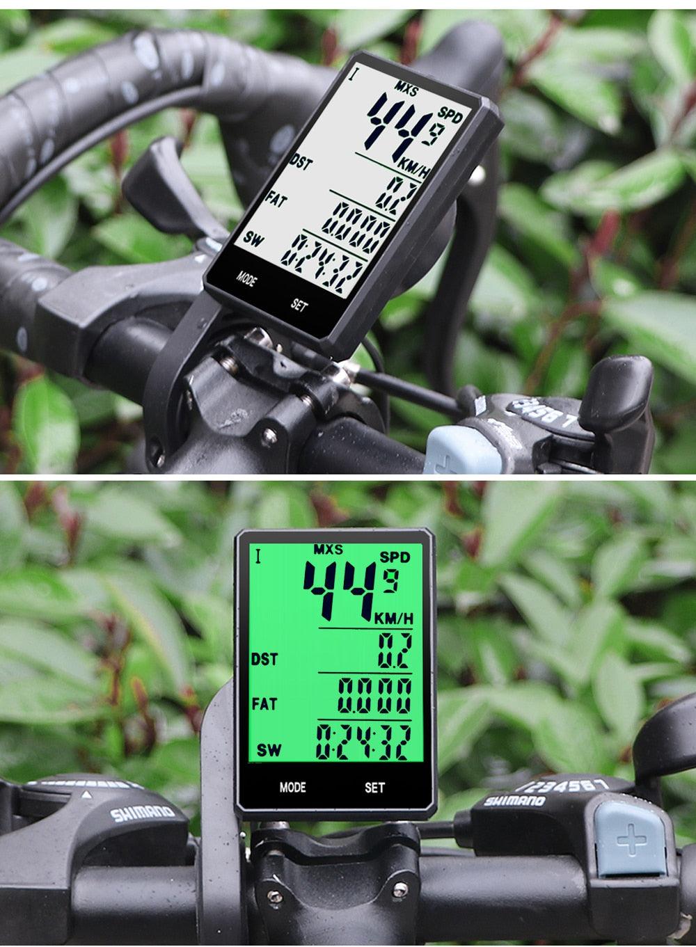 Compteur de vélo étanche sans fil et filaire Odomètre de cyclisme Compteur de vitesse de vélo avec écran LCD 20 fonctions et réveil automatique