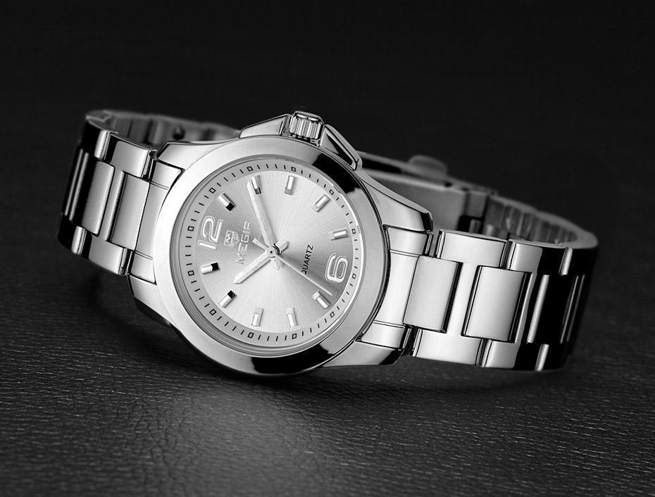 Montre-bracelet à Quartz classique analogique noire argentée pour femmes, étanche et élégante, en acier inoxydable