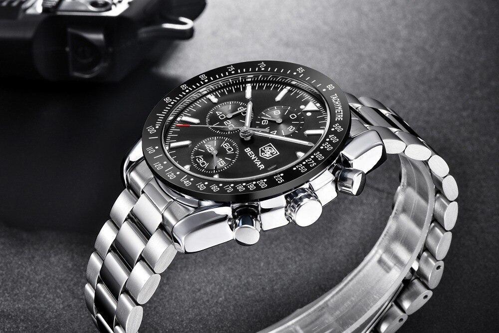 Nouvelle Montre Homme Argent Bleu Affaires Analogique Chronographe Acier Complet Luxe Décontracté Homme Étanche Sports Design Montres