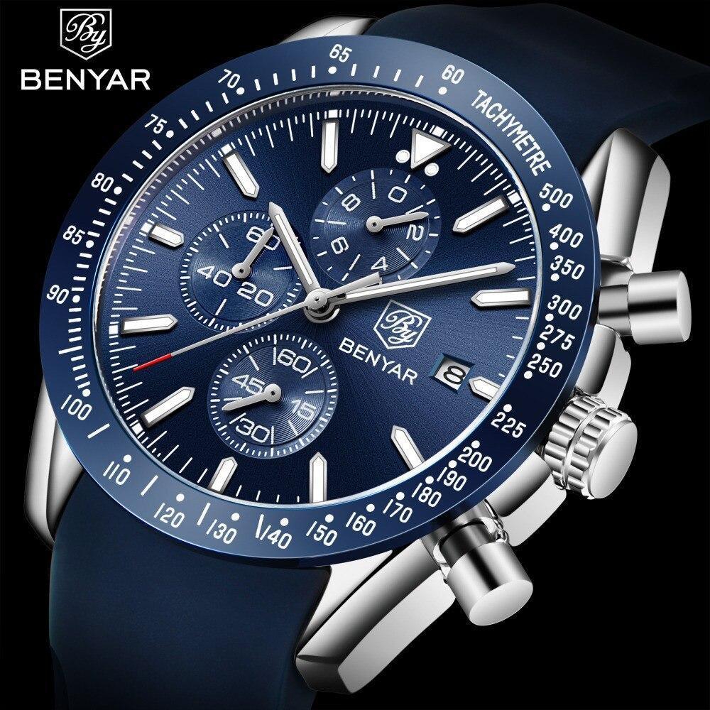 Nouvelle Montre Homme Argent Bleu Affaires Analogique Chronographe Acier Complet Luxe Décontracté Homme Étanche Sports Design Montres
