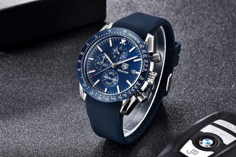 Nouvelle Montre Homme Argent Bleu Affaires Analogique Chronographe Acier Complet Luxe Décontracté Homme Étanche Sports Design Montres
