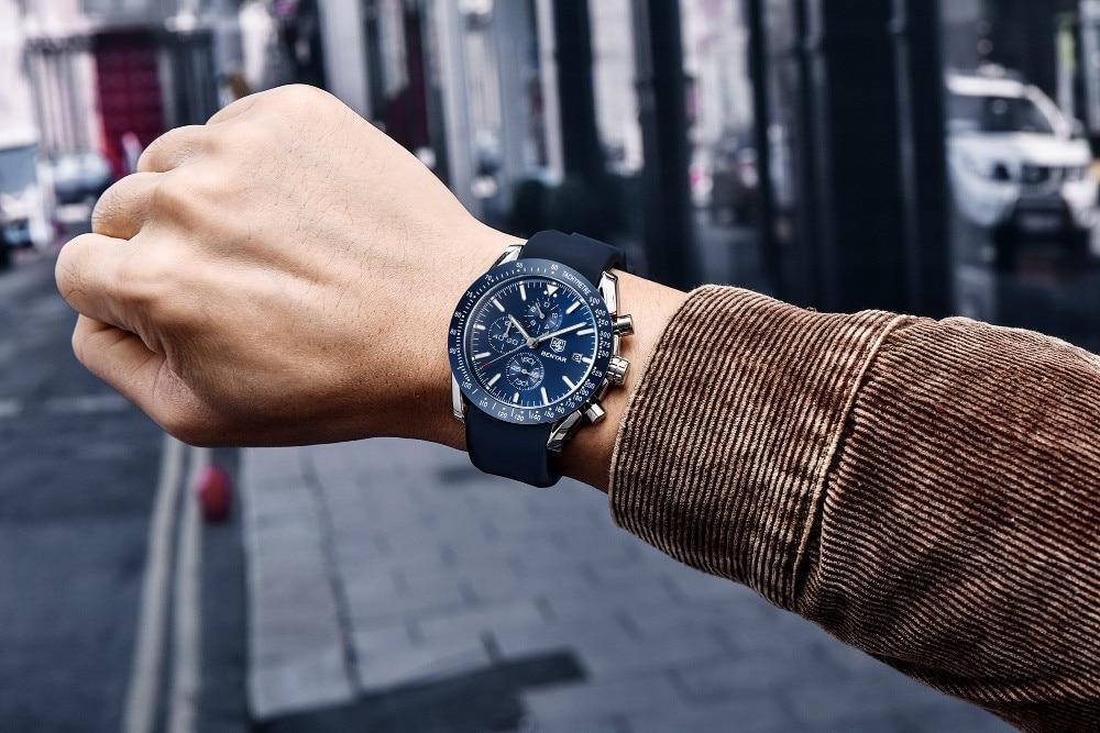 Nouvelle Montre Homme Argent Bleu Affaires Analogique Chronographe Acier Complet Luxe Décontracté Homme Étanche Sports Design Montres