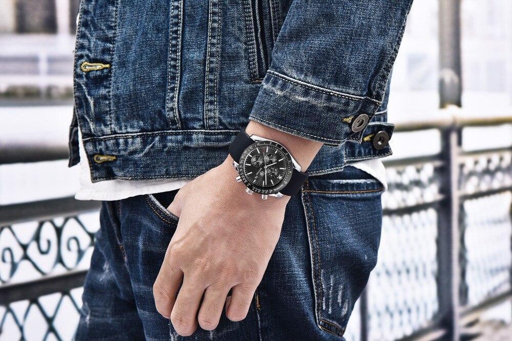 Nouvelle Montre Homme Argent Bleu Affaires Analogique Chronographe Acier Complet Luxe Décontracté Homme Étanche Sports Design Montres