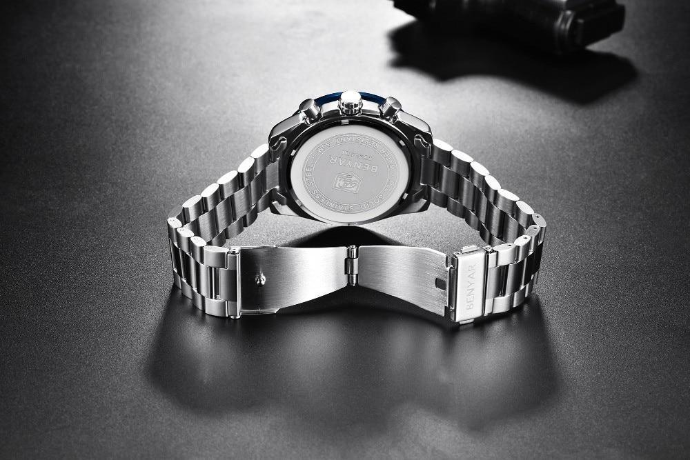 Nouvelle Montre Homme Argent Bleu Affaires Analogique Chronographe Acier Complet Luxe Décontracté Homme Étanche Sports Design Montres