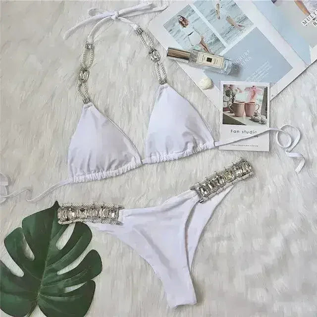 Bikini Sexy push-up Maillot de bain femme cristal Maillot de bain dos nu femme Nœud
