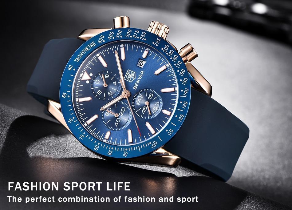 Montres décontractées pour hommes Chronographe Montres de sport modernes analogiques à quartz étanches Bracelets en caoutchouc Montres-bracelets professionnelles pour hommes