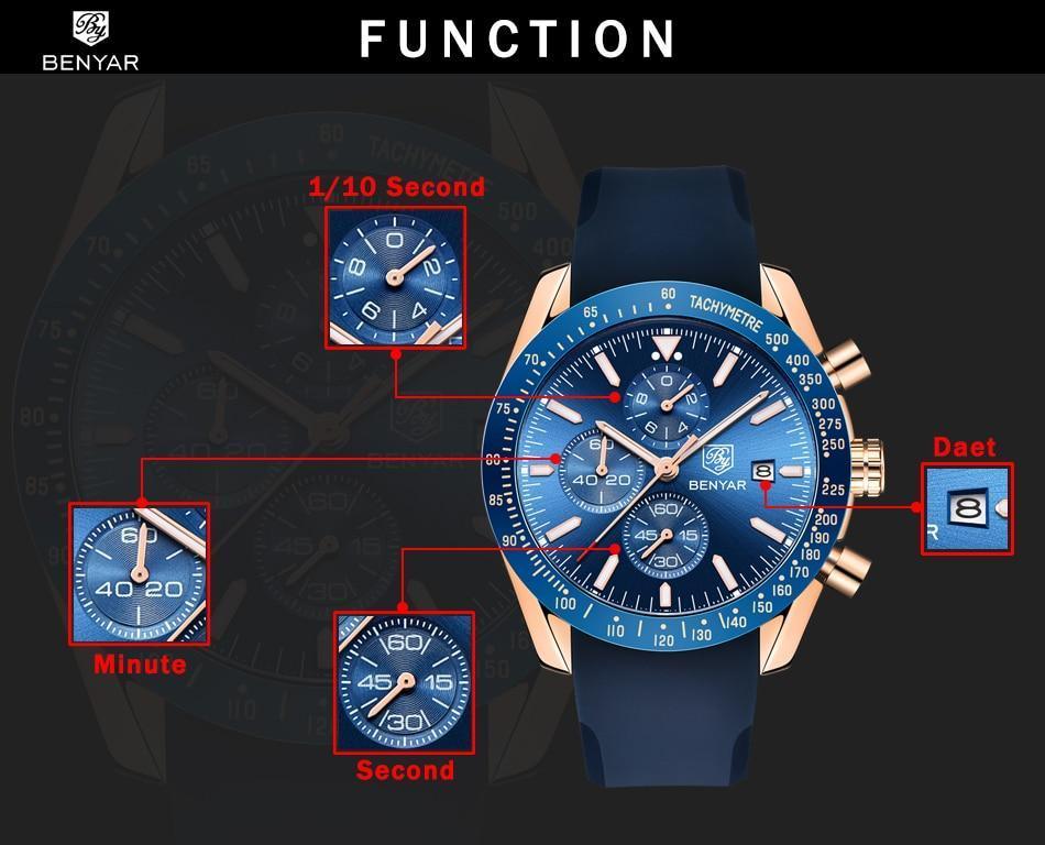 Montres décontractées pour hommes Chronographe Montres de sport modernes analogiques à quartz étanches Bracelets en caoutchouc Montres-bracelets professionnelles pour hommes