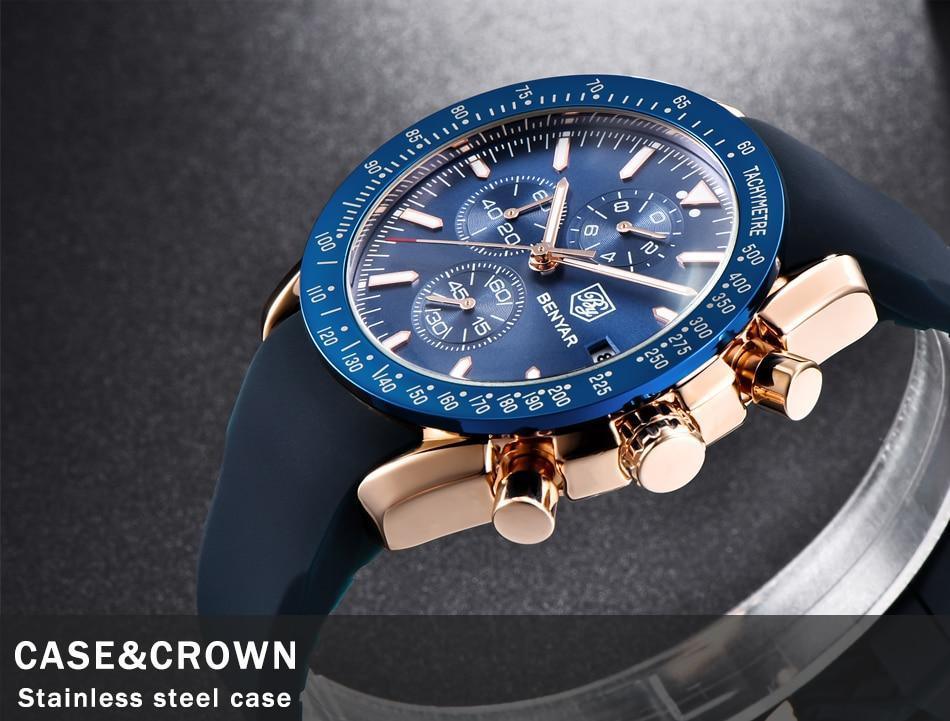 Montres décontractées pour hommes Chronographe Montres de sport modernes analogiques à quartz étanches Bracelets en caoutchouc Montres-bracelets professionnelles pour hommes