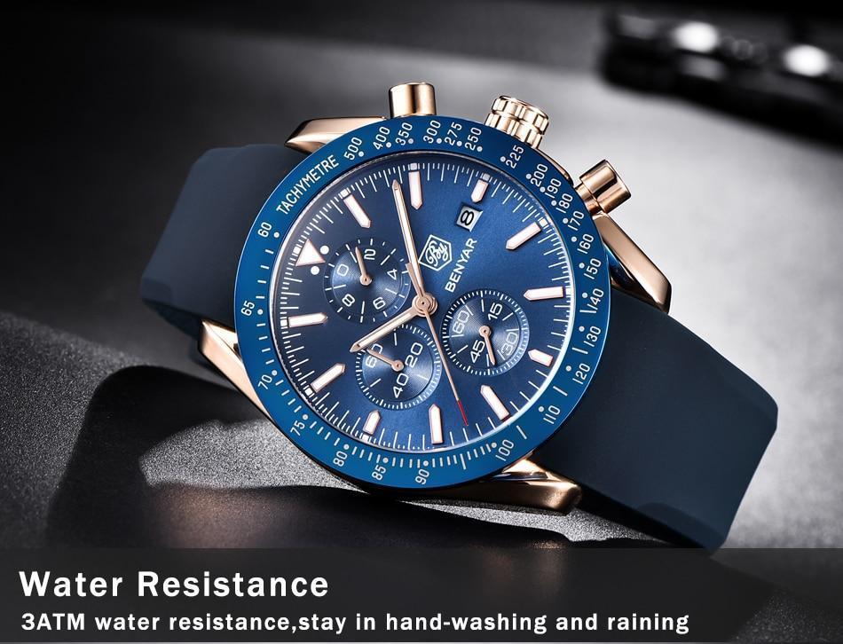 Montres décontractées pour hommes Chronographe Montres de sport modernes analogiques à quartz étanches Bracelets en caoutchouc Montres-bracelets professionnelles pour hommes